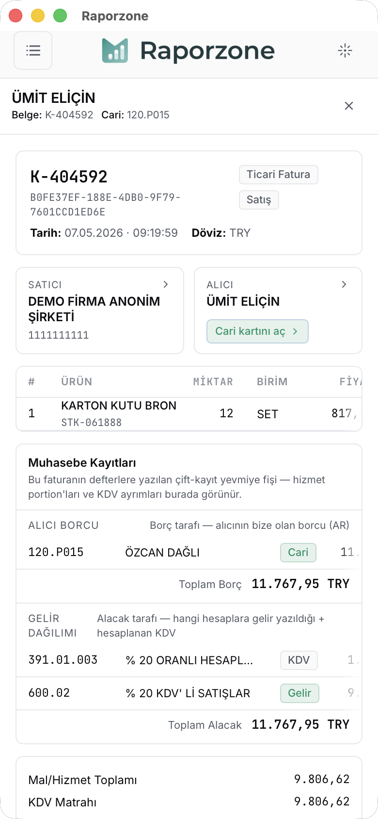 Telefonda e-Fatura görüntüleyici tam sayfa olarak açılır