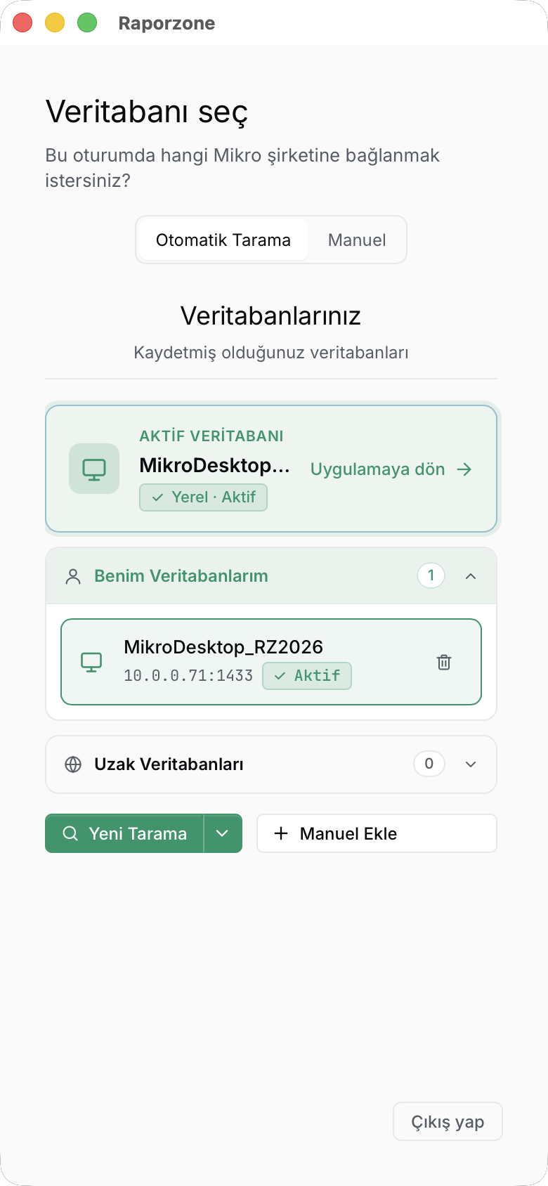 Telefonda kayıtlı veritabanı kartları