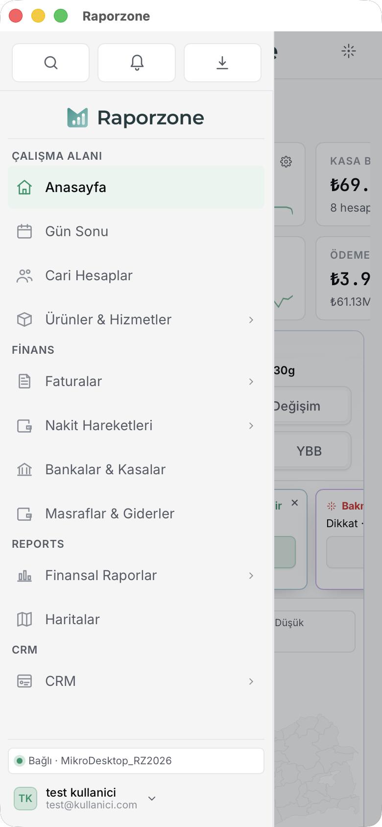 Telefonda yan menü — Menü düğmesinin arkasından açılan kayar panel